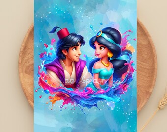 アラジンとジャスミンのPNGクリップアート、昇華転写可能なディズニー