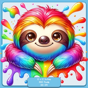 Respingo de aquarela de preguiça de arco-íris, imagens clipart, gráficos e obras de arte, estética de arco-íris, imagens de aquarela animal PNG