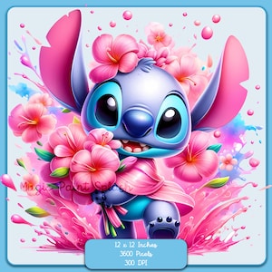 Roze steeksteek met bloemen aquarel splash, clipartafbeeldingen, afbeeldingen en illustraties, regenboogesthetiek, schattige PNG-steekafbeeldingen