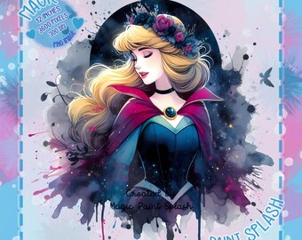 Aurora's Gothic Splash Clipart: Watercolor Princess Image (PNG)