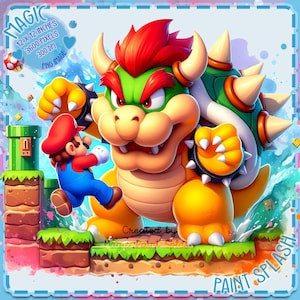 Mario vs Bowser Aquarell Splash, Clipart-Bilder, Grafiken und Kunstwerke, Regenbogenästhetik, PNG-Gaming-Bilder