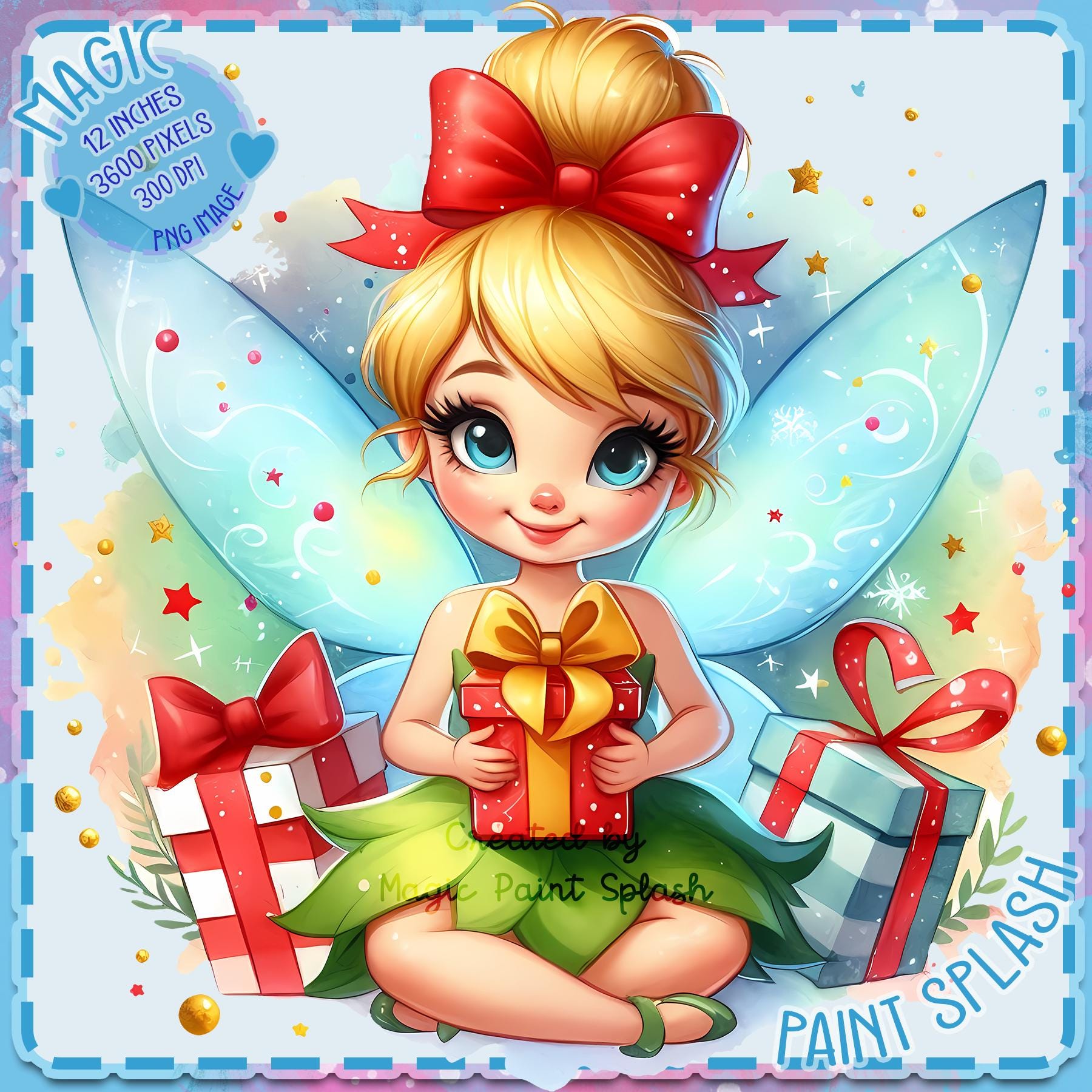Tinkerbell Christmas PNG: Watercolor Fairy Clipart (digital