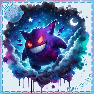 Gengar in den Wolken Aquarell Splash, Clipart-Bilder, Grafiken und Kunstwerke, Regenbogen Ästhetik, PNG niedliche Charakterbilder