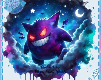 Gengar in Clouds PNG: Rainbow Watercolor Clipart (Digital Download)