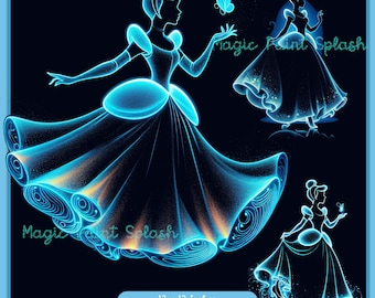 Cinderella Silhouette PNG Images: Rainbow Princess Clipart (Digital Download)