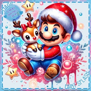 Mario Christmas Watercolor Splash, Clipart-Bilder, Grafiken und Kunstwerke, Regenbogenästhetik, PNG Gaming Bilder
