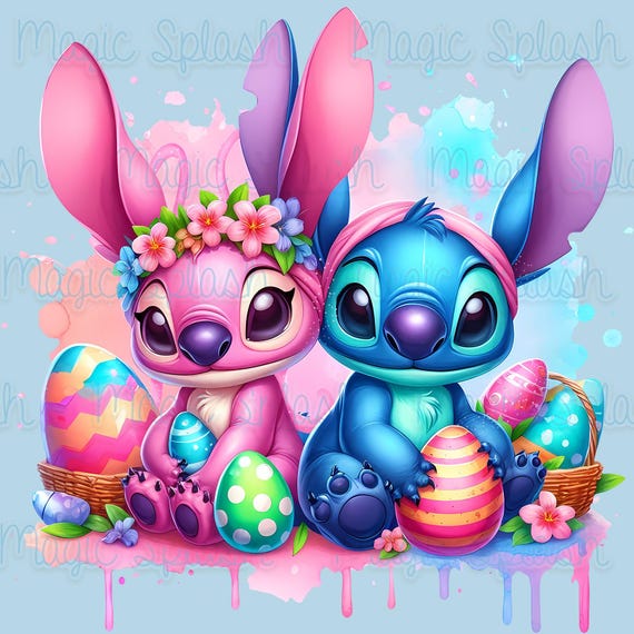 スティッチと天使のイースター PNG、水彩クリップアート（デジタル