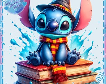 Stitch as Wizard Clipart: Watercolor Splash PNG (Digital Download)
