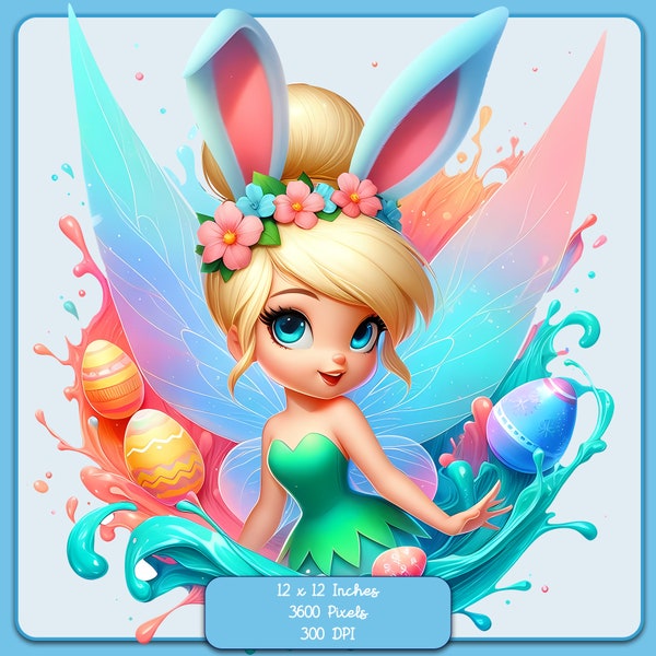 Tinkerbell Bunny Ears Watercolor Splash, Clipart Images, Graphics and Artwork, Rainbow Aesthetic, PNG Cute Fairy Princess Images