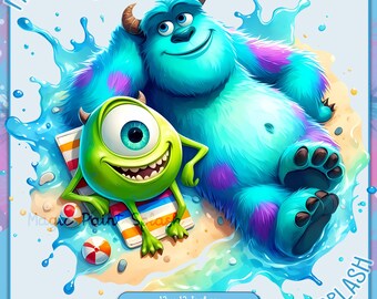 Mike and Sully Summertime Splash PNG: Rainbow Monster Clipart (Digital Download)