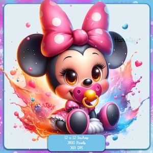 Images clipart bébé Minnie aquarelle, graphiques et oeuvres d'art, esthétique arc-en-ciel, images PNG mignon petit personnage