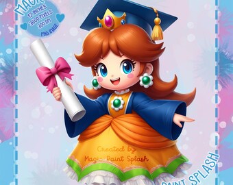 Princess Daisy Graduation PNG, Rainbow Clipart (Digital Download)