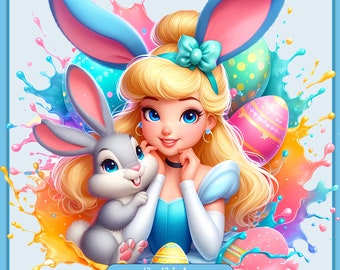 Cinderella Bunny Ears Watercolor Splash, Clipart Images, Graphics and Artwork, Rainbow Aesthetic, PNG Princess Images