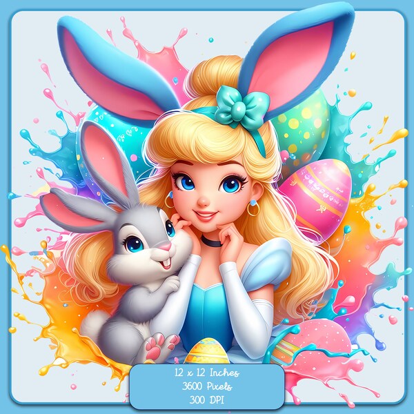 Cinderella Bunny Ears Watercolor Splash, Clipart Images, Graphics and Artwork, Rainbow Aesthetic, PNG Princess Images