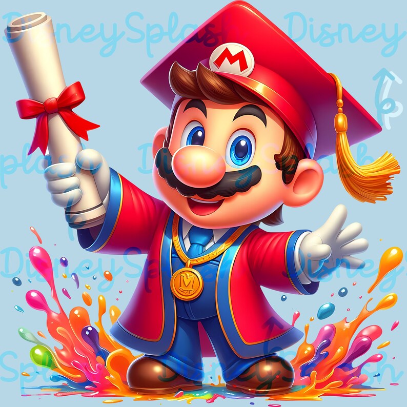 Mario Abschlussfeier Clipart: Rainbow Splash PNG (Digitaler Download) Bild 2