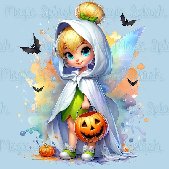 Ghost Tinkerbell Watercolor Halloween PNG, Fairy Clipart (digital