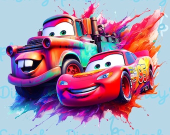 Cars Mcqueen and Mater Watercolor Splash Art (PNG Digital Download