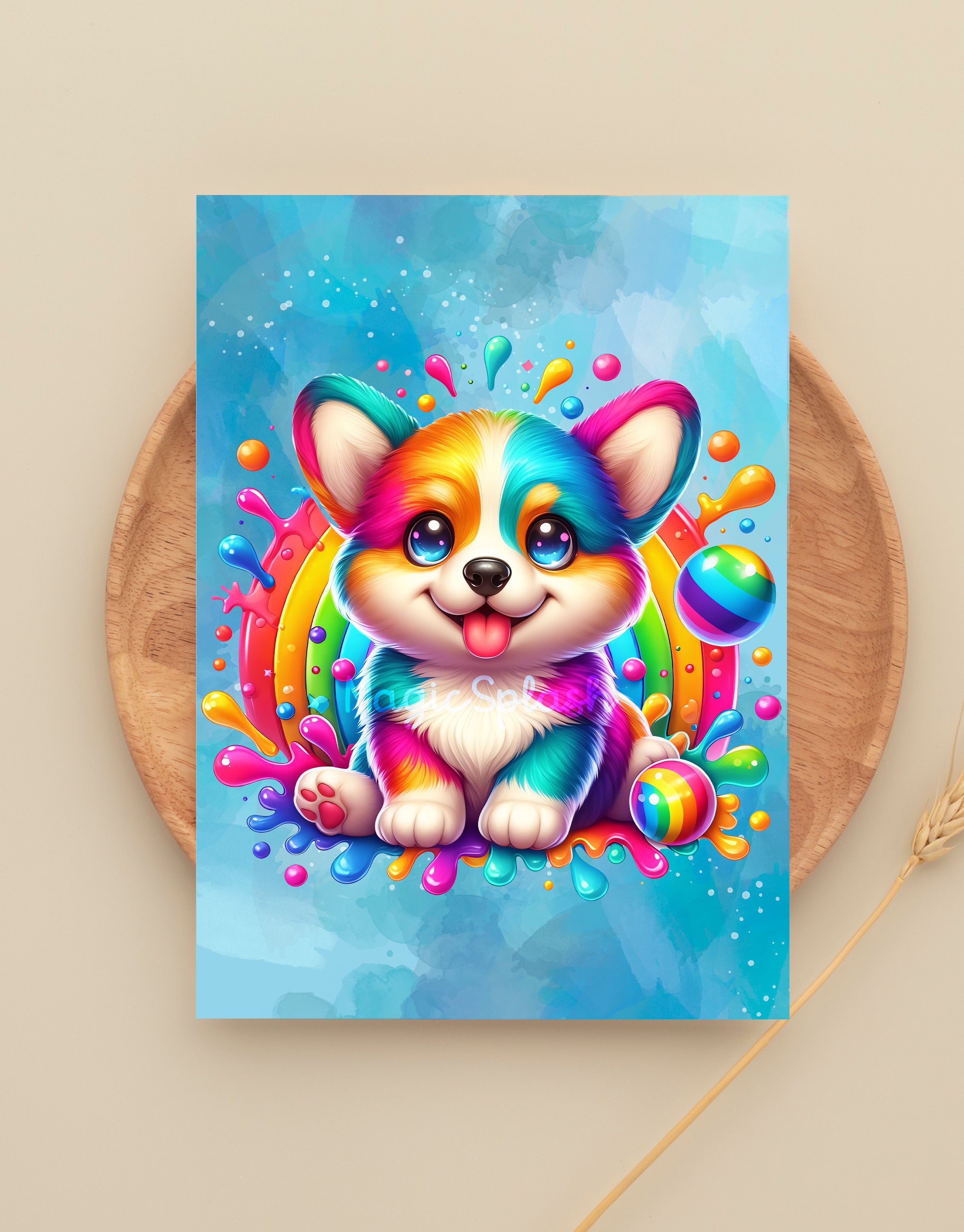 Rainbow Corgi Clipart: Watercolor Splash PNG Image (digital Download ...