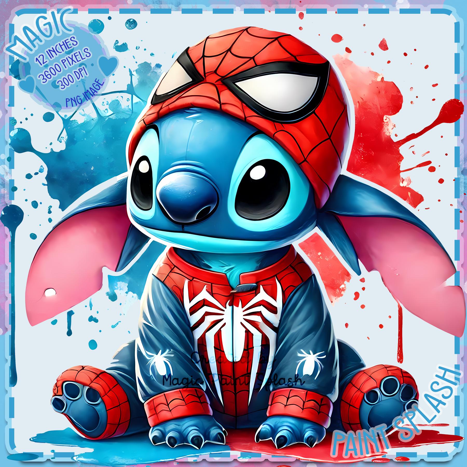スパイダーマンコスチュームを着たスティッチのPNG画像（デジタル
