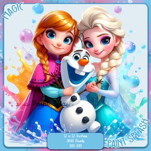 Anna, Elsa e Olaf Acquerello Splash, Immagini Clipart, Grafica e opere d'arte, Estetica arcobaleno, Immagini PNG congelate