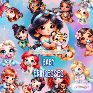 Ensemble de cliparts princesses bébé, images PNG de fond Transparent, usage commercial, art personnage mignon, paquets de cliparts