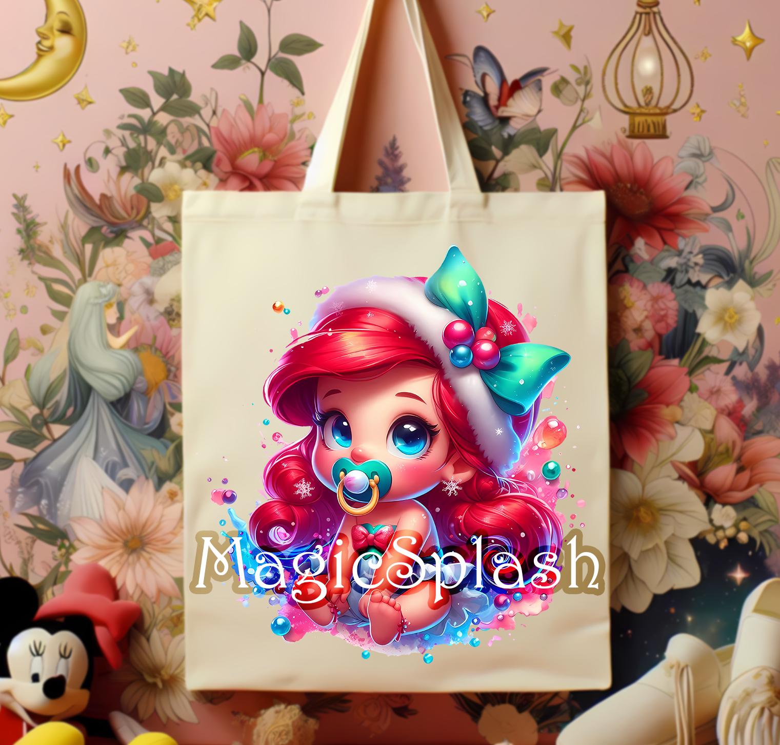 クリスマスベビーアリエルのクリップアート：水彩プリンセスPNG