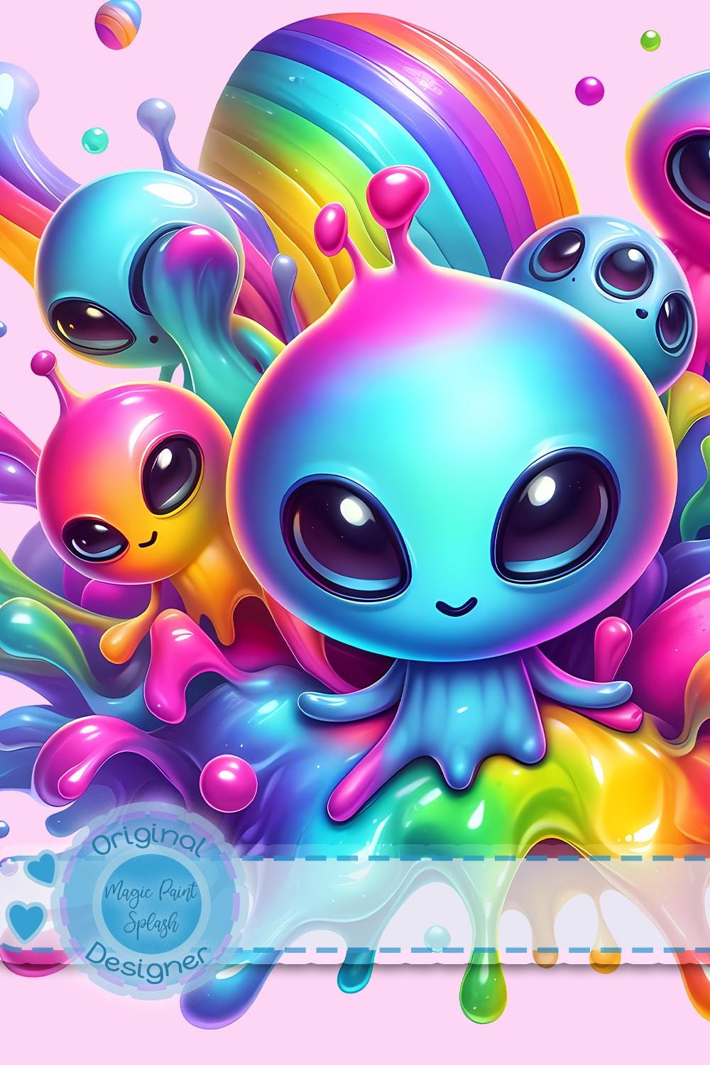 Rainbow Aliens Clipart: Watercolor Splash PNG Image (digital Download ...