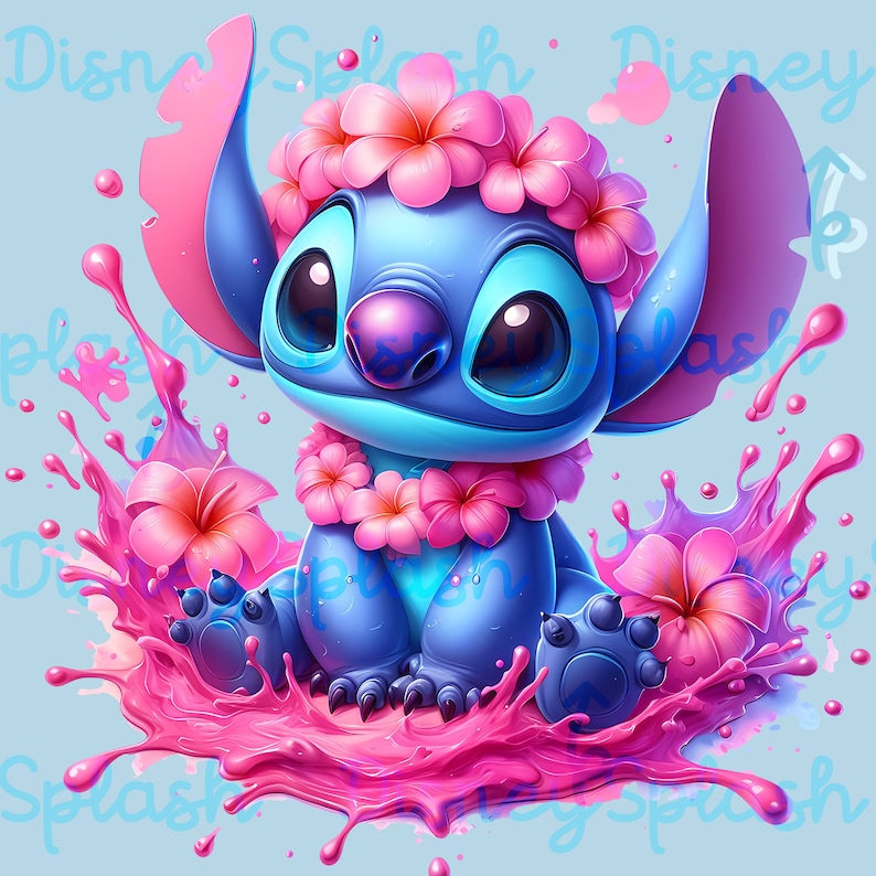 Stitch With Pink Lei Clipart: Hawaiian Floral PNG (digital Download) - Etsy