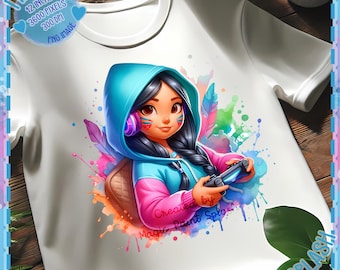 Pocahontas Gamer PNG Clipart, Watercolor Splash (Digital Download)