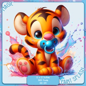 Images clipart bébé tigrou aquarelle, graphiques et oeuvres d'art, esthétique arc-en-ciel, images de personnages mignons PNG