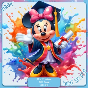 Diploma di laurea di Minnie, Splash acquerello di laurea, Immagini clipart, Grafica e opere d'arte, Estetica arcobaleno, Immagini mouse PNG