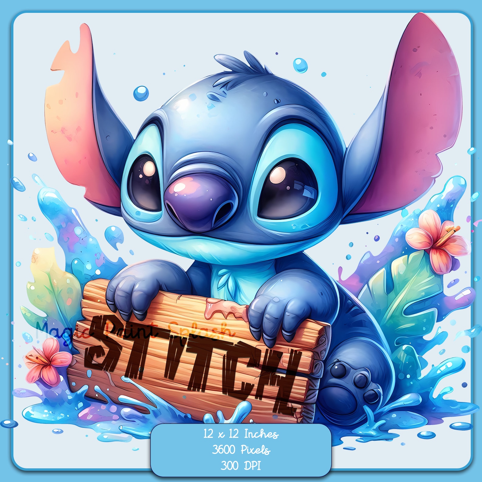 Stitch Sign In Personalized Stitch Sign: Watercolor Splash Clipart (digital Download ...