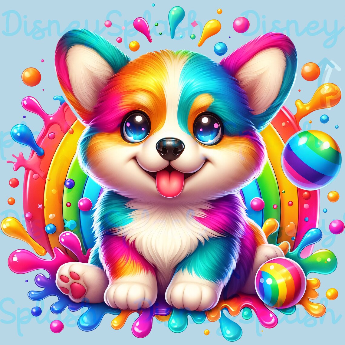 Rainbow Corgi Clipart: Watercolor Splash PNG Image (digital Download ...