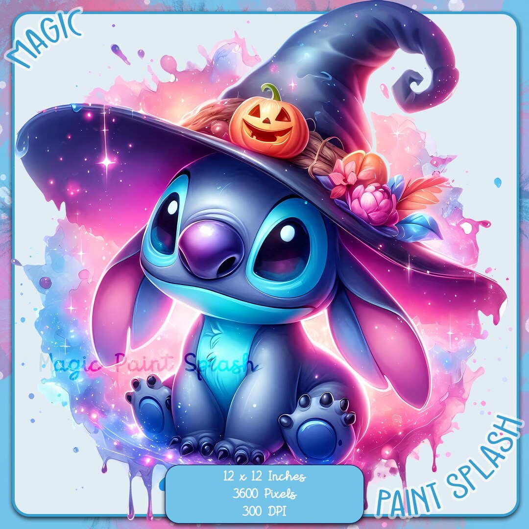 スティッチウィッチハロウィン PNG：水彩スプラッシュクリップアート