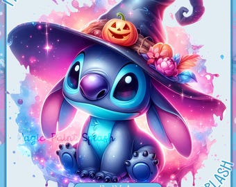 Stitch Witch Halloween PNG: Watercolor Splash Clipart (Digital Download)