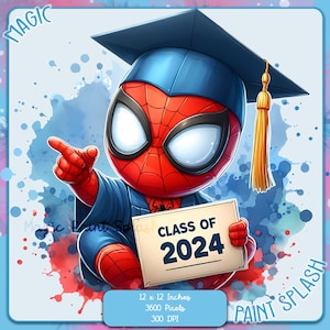 Süßer Spidey 2024 Abschluss, Abschluss Aquarell Splash, Clipart-Bilder, Grafiken und Kunstwerke, Regenbogen Ästhetik, PNG Superheld-Bilder