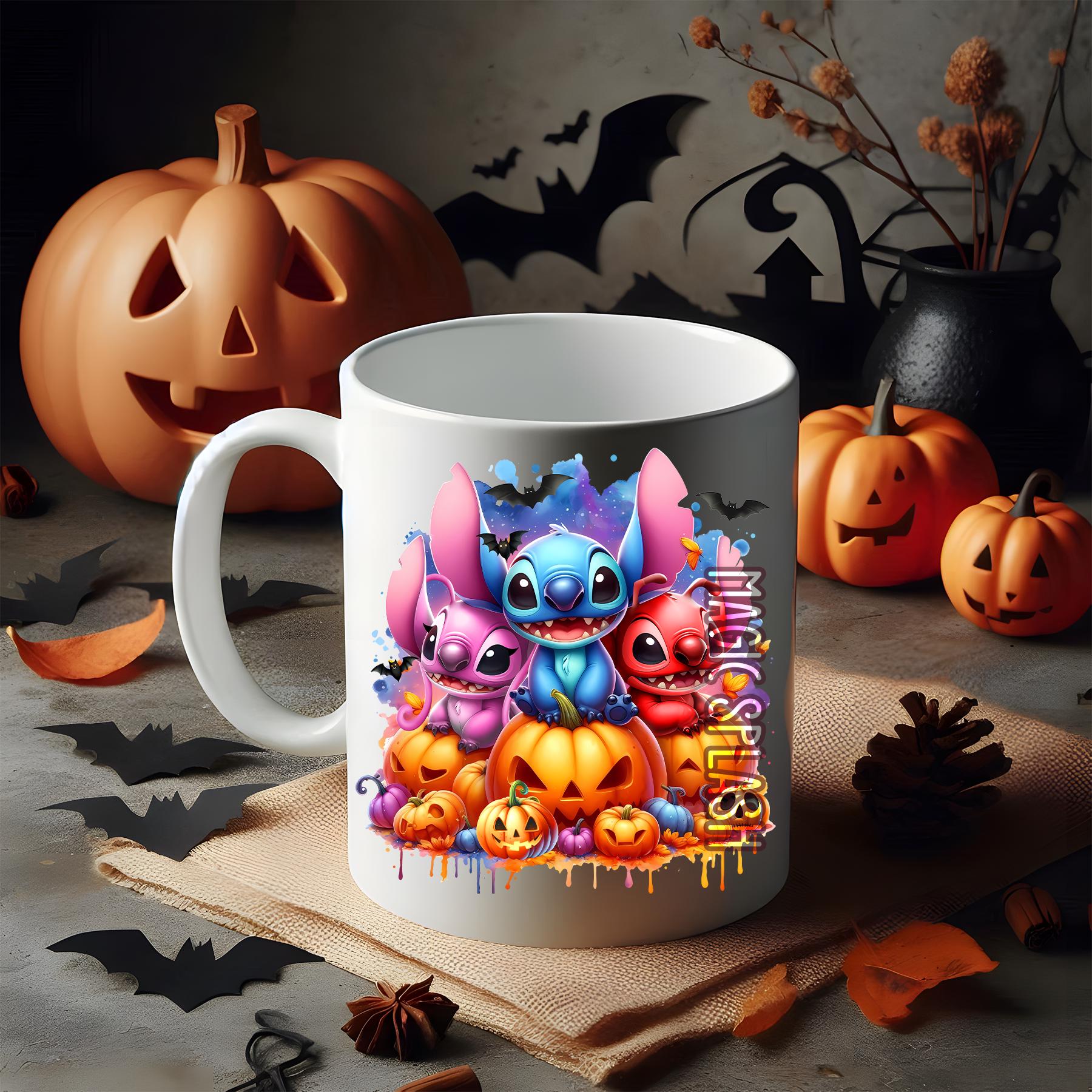 スティッチ、リロイ、エンジェルのハロウィーン水彩スプラッシュ