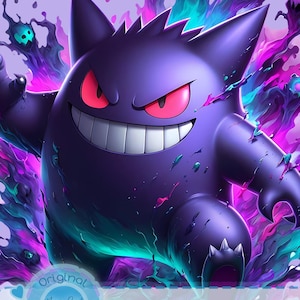 Gengar Watercolor Splash PNG, Rainbow Monster Art (Digital Download) image 2