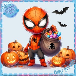 Cute Spidey Halloween, Clipart Images, Graphics and Artwork, Rainbow Aesthetic, PNG Superhero Images