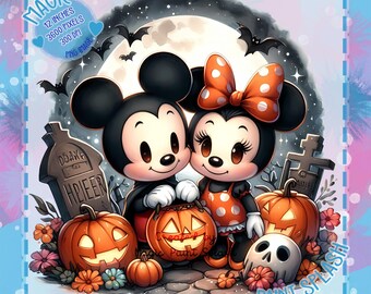 Halloween Mickey and Minnie Clipart | Spooky Watercolor PNG (Digital Download)