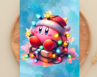 カービーのクリスマスライト PNG：水彩画のホリデークリップアート