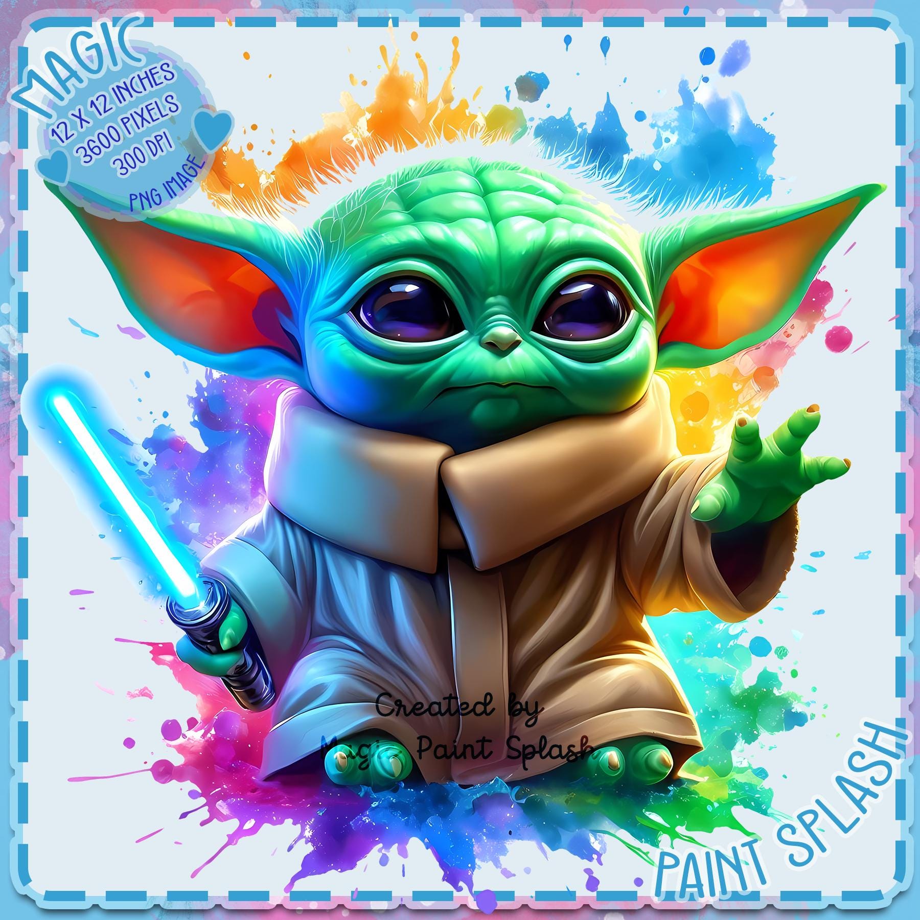 Grogo Image Grogu Watercolor Clipart: Rainbow Splash, Galaxy Wars PNG (digital ...