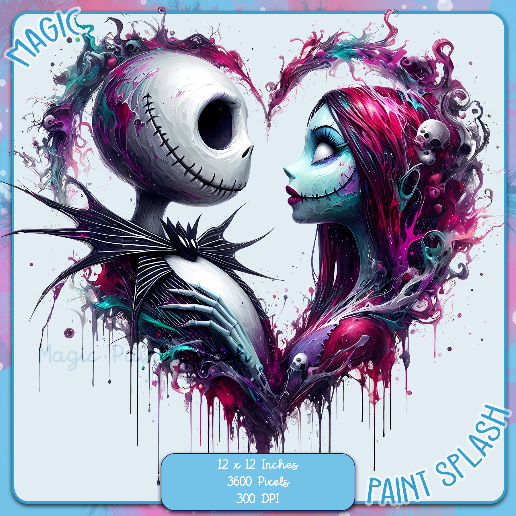 ジャックとサリーの水彩画クリップアート：ナイトメアー・ビフォア