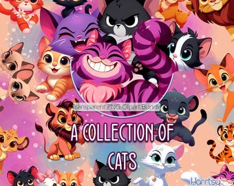 Famous Cats Clipart Set, Transparent PNG Images, Commercial Use