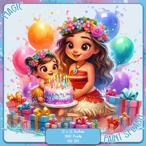 Salpicadura de acuarela de cumpleaños de Moana y Simea, imágenes prediseñadas, gráficos y obras de arte, estética de arcoíris, imágenes PNG de princesitas