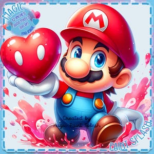 Aquarelle Splash Mario Valentine, Images Clipart, Graphiques et oeuvres d'art, Esthétique arc-en-ciel, Images de jeux PNG, Carte de voeux pour le jour de l'amour