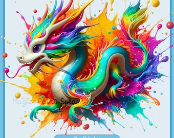 Rainbow Dragon Watercolor Clipart: Fantasy Animal PNG (Digital Download)