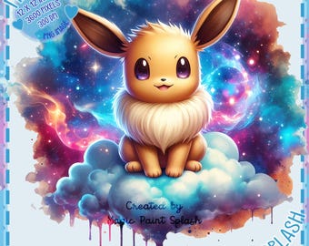 Eevee Galaxy Clipart: Watercolor Splash PNG (Digital Download)