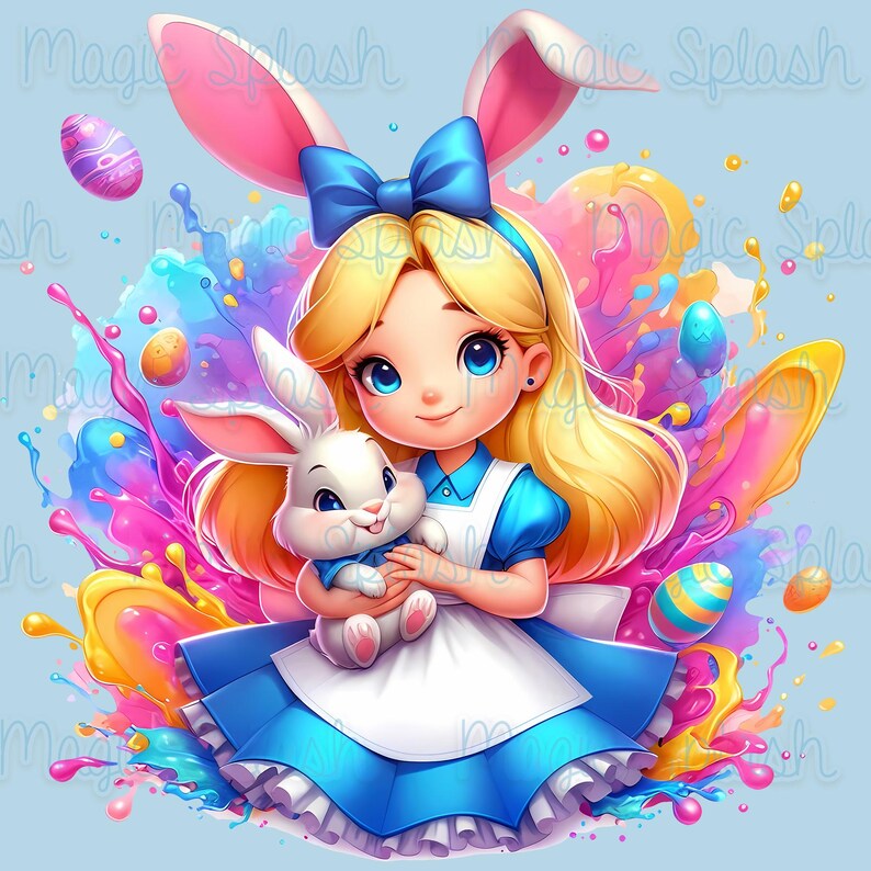 Alice Bunny PNG Clipart | Cute Easter Girl Holding Rabbit | Sublimation ...