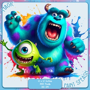Mike und Sully Roar Aquarell Splash, Clipart-Bilder, Grafiken und Kunstwerke, Regenbogen Ästhetik, PNG süße Monster Bilder